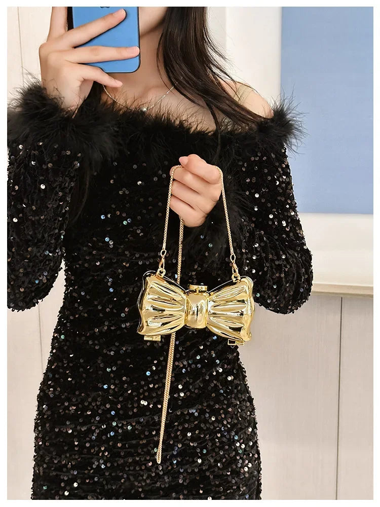 Golden Evening Bag Purses and Handbags Luxury Designer Shoulder Bags Funny Shape Party Wedding Round Acrylic Shiny Clutch Purse