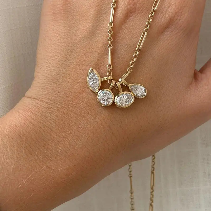 Women's Geometric White Zircon Pendant Bead Chain Necklace Gold Color Plated Stainless Steel Simple Daily Jewelry Gift