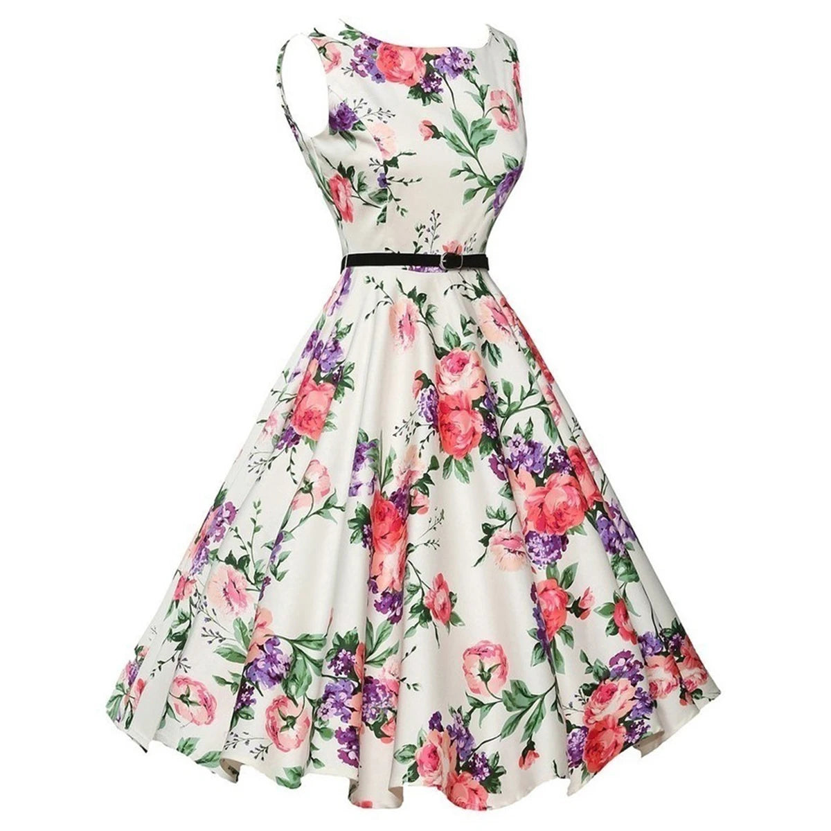 Summer Vestidos Dress Clothing Floral Robe Retro Swing Casual Vintage Rockabilly Dresses