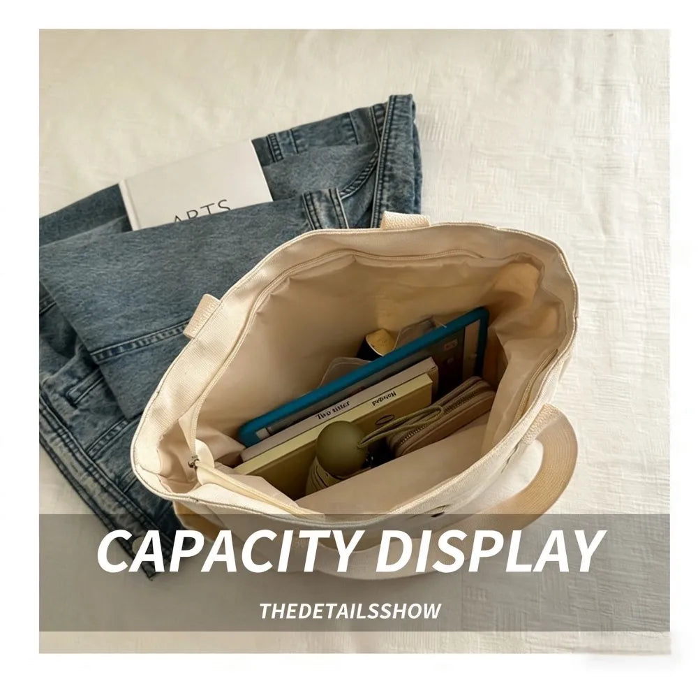 Homefish Capacity Canvas Tote Bags for Work Commuting Carrying Bag College Style Student Outfit Book Shoulder Bag Shopping Bag
