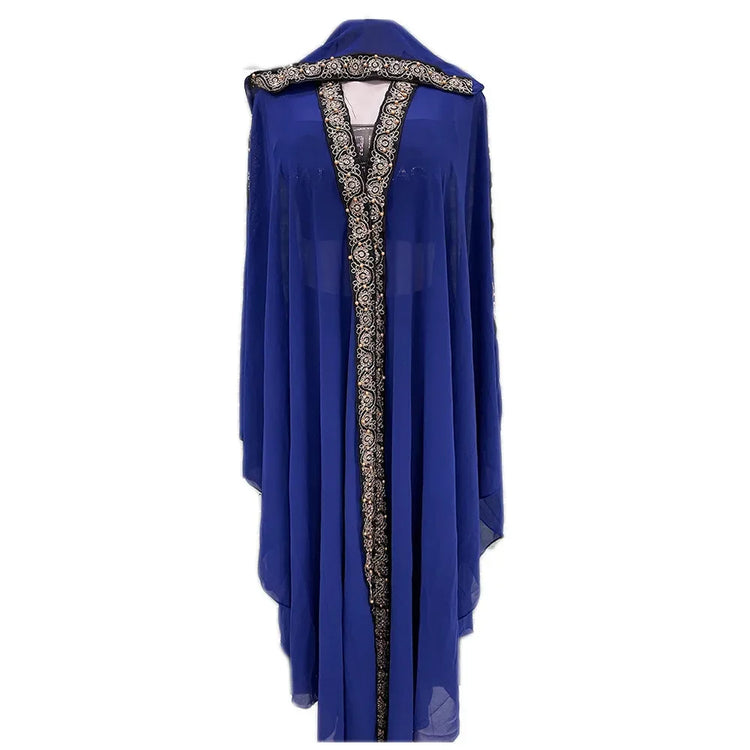 Moroccan Hooded Abaya featuring a stylish design with wide batwing sleeves and a flowing maxi silhouette.