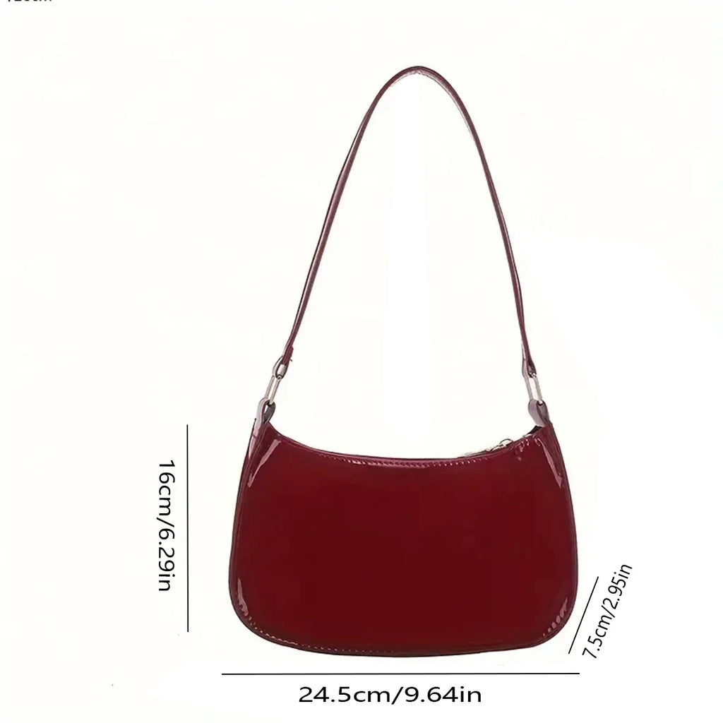 Red High-End Bag for Women, Retro Hand-Held Underarm Bag, Foreign-Style Small Patent Leather Bag for Young Girls, Single Shoulde