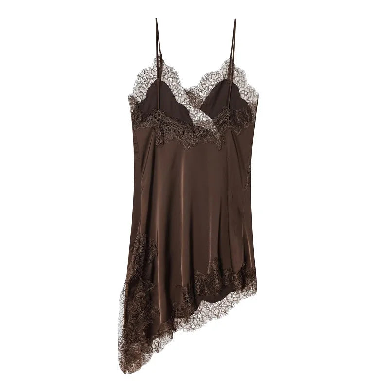 Satin Lace Backless Slip Dress