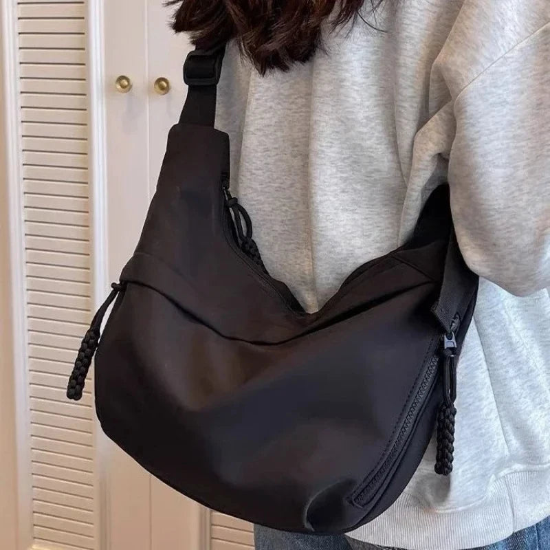Nylon Hobo Bag Crossbody Bag Solid Color Casual Zipper Women's Bag 2024 New Fashionable Large-Capacity Solid Color Shoulder Tote