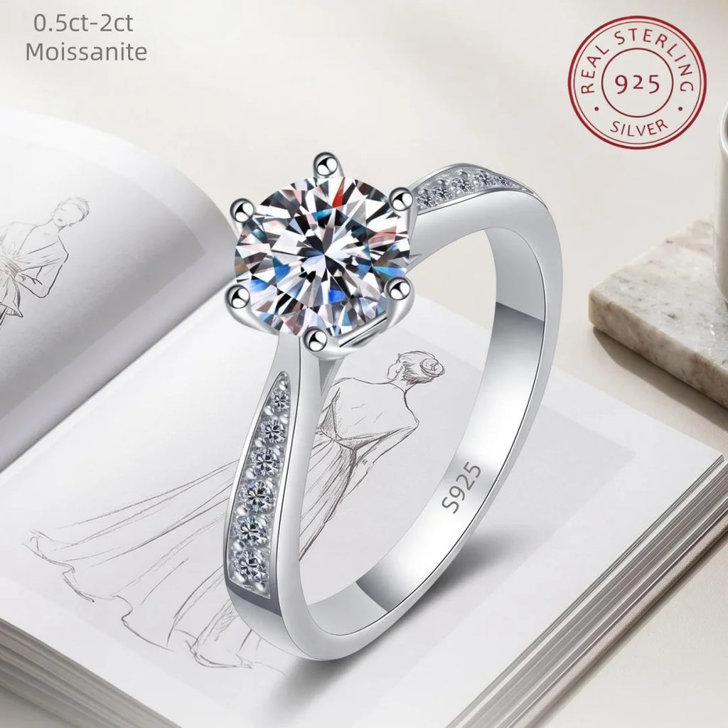 Moissanite Engagement Ring – 18K White Gold Plated Sterling Silver