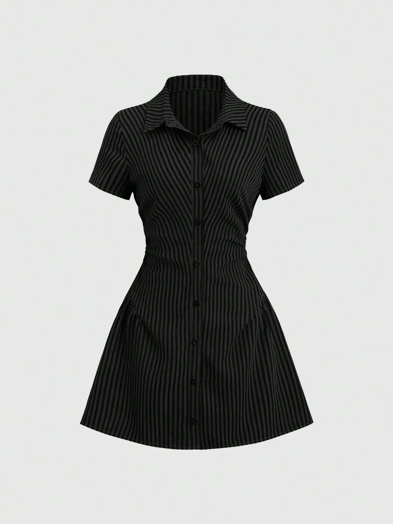 V-Neck Bubble Sleeve Pleated A-Line Mini Dress