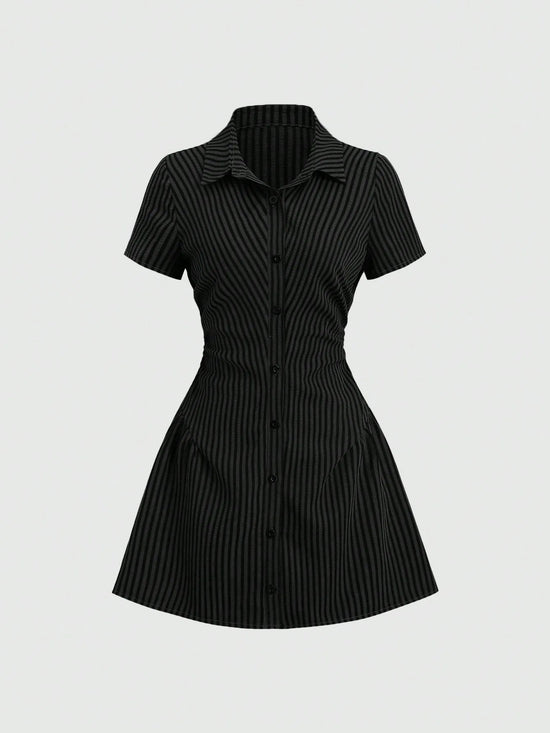 V-Neck Bubble Sleeve Pleated A-Line Mini Dress
