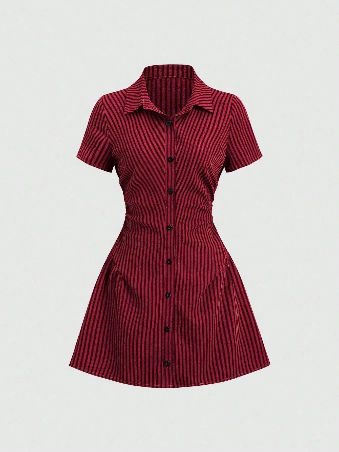V-Neck Bubble Sleeve Pleated A-Line Mini Dress