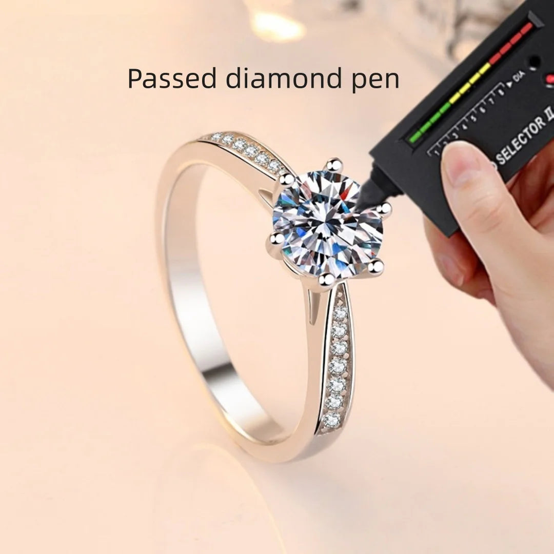 Moissanite Engagement Ring – 18K White Gold Plated Sterling Silver