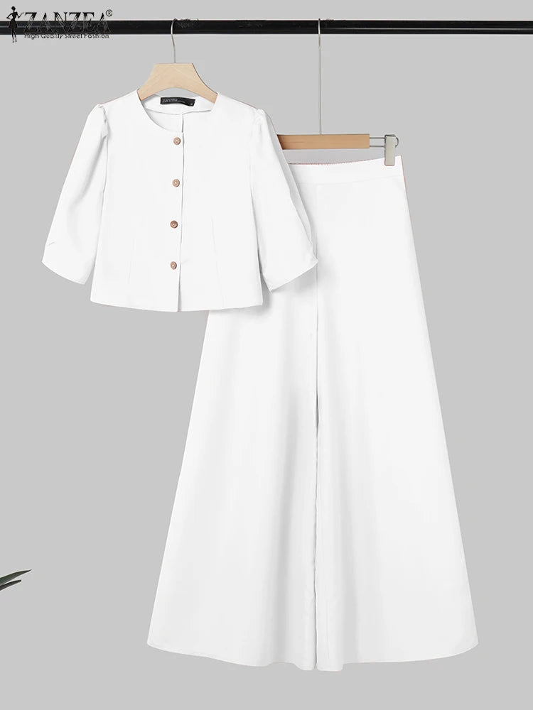 Women's 2-Piece Blouse & Wide-Leg Pants Set – Office Wear