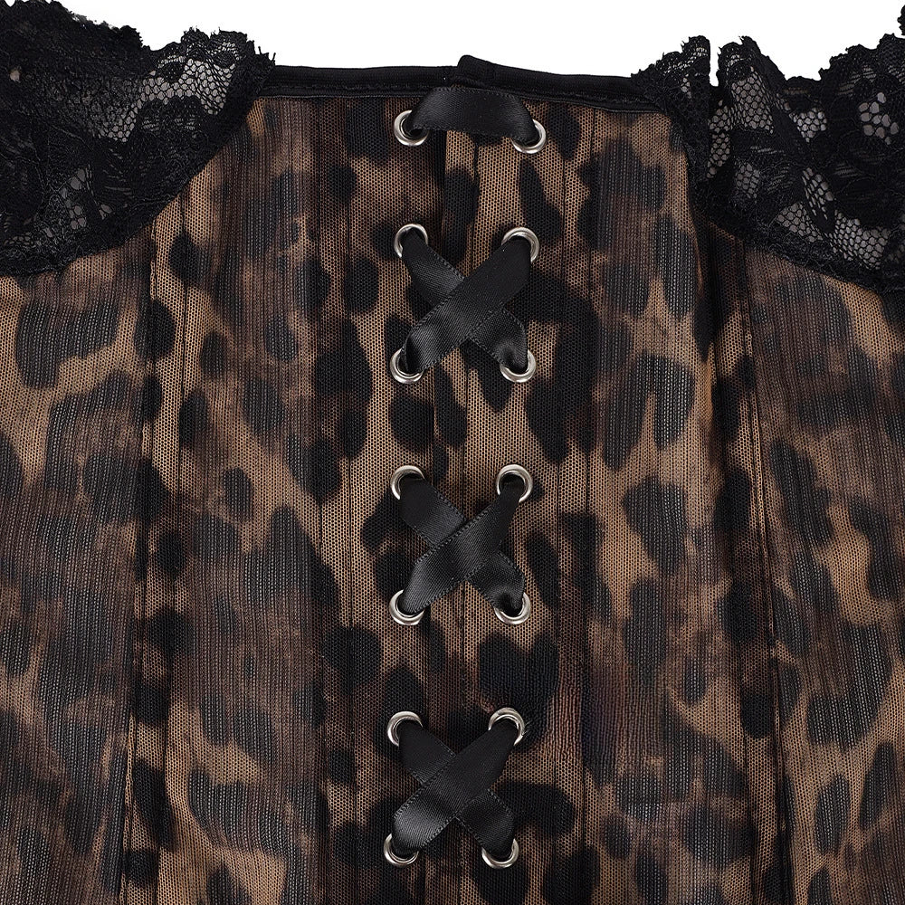 Leopard Print Mesh Corset – Slimming Bustier