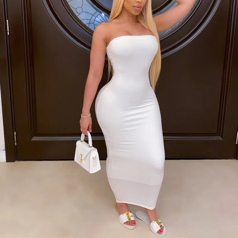 Summer Women's Sexy Sleeveless Chest Wrapped Long Beach Dress