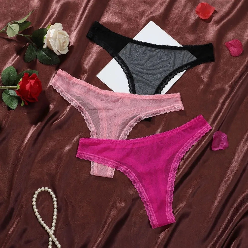 Breathable Mesh Lace Thong – Seamless Low-Waist