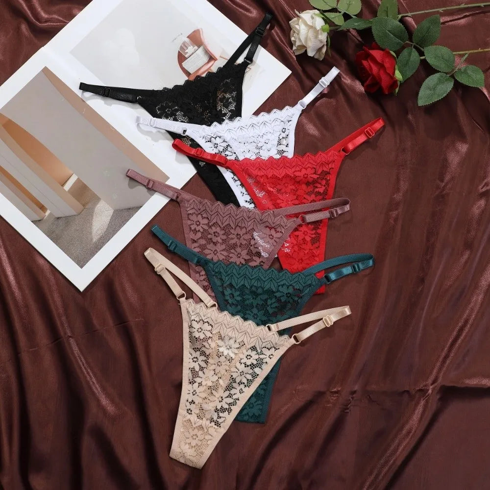 Lace Flower Low-Waist Thong – Adjustable Belt