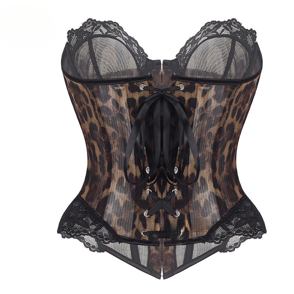 Leopard Print Mesh Corset – Slimming Bustier