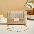 Woven Straw Handwoven Women's Shoulder Bag, Fashion Solid Color Crossbody Purse with Lock Closure