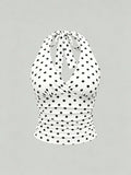 Solid V-neck Backless Halter Crop Top for Women Summer Sexy Y2K Sleeveless Ruched Top Streetwear