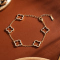Elegant Female Stainless Steel Bracelet With Zircon Four-Leaf Clover Design Hollow Detail Fashion Accessory For Small Waist