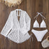 White 3 Piece Bikini Set mesh cover-up