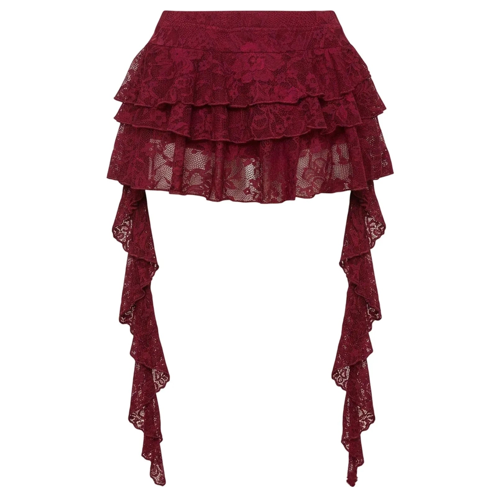 Women's Tiered Lace Ruffle Mini Skirts Asymmetric High Low Hem Gothic Skirts Elastic Waist Sexy Layered Flowy Lace Skirts Y2k
