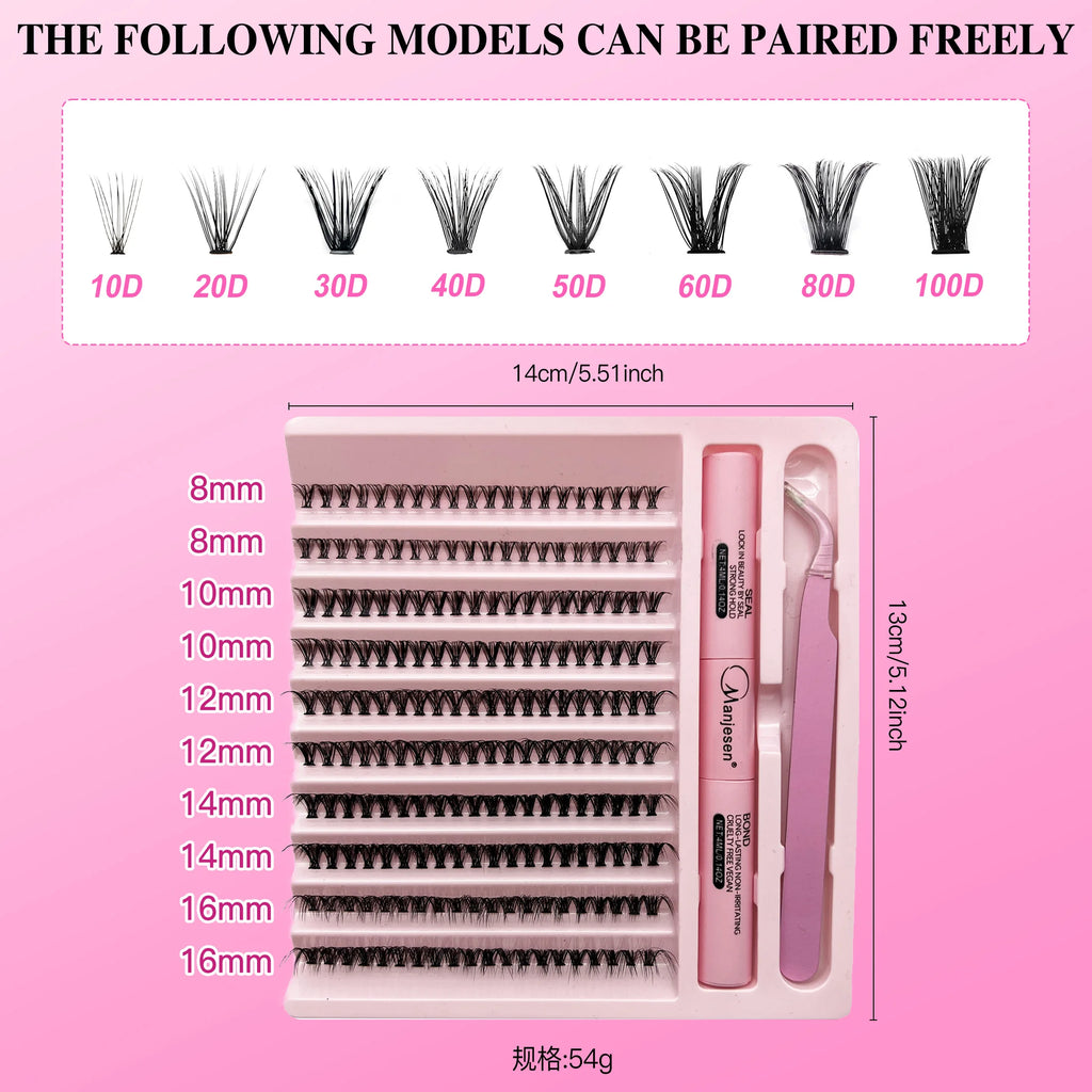 LASHVNNA Lash Clusters Kit With Waterproof Strong Hold DIY Lash Extension Kit Lash Bond And Seal And Eyelash Tweezers Makeup