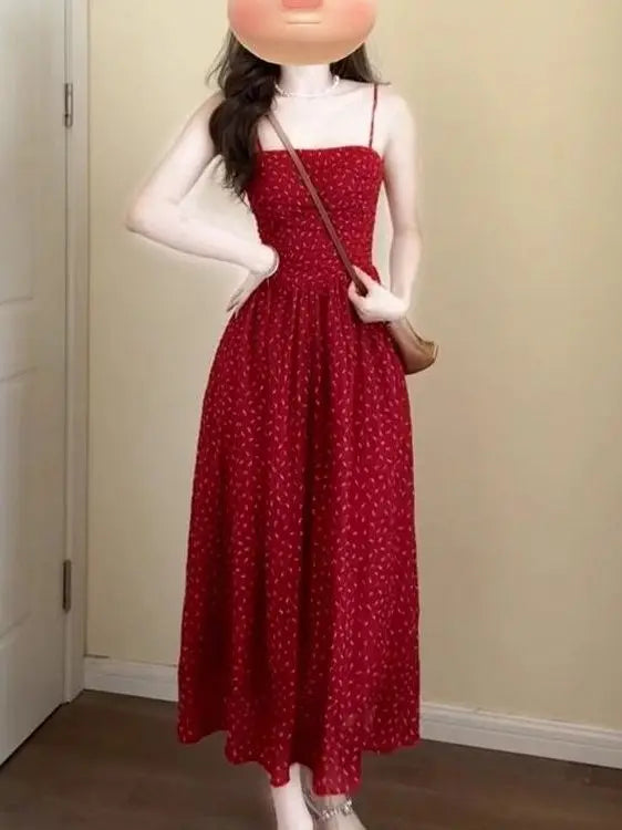 Red Floral Halter Dress floral print