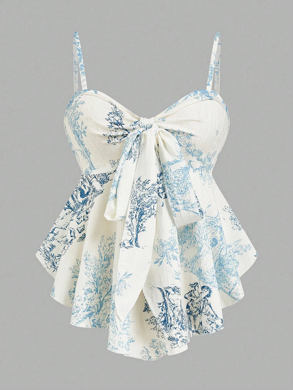 Women's Elegant Cami Top, Striped Printed Fabric, Bow Neck & Front Tie Waist, Slim Sleeveless Camisole. Versatile for Spring & S