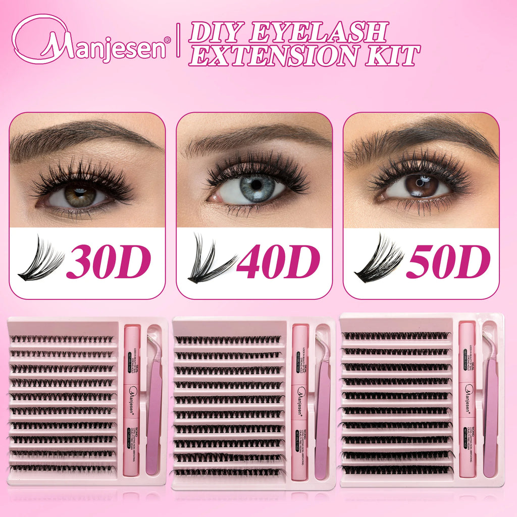 LASHVNNA Lash Clusters Kit With Waterproof Strong Hold DIY Lash Extension Kit Lash Bond And Seal And Eyelash Tweezers Makeup