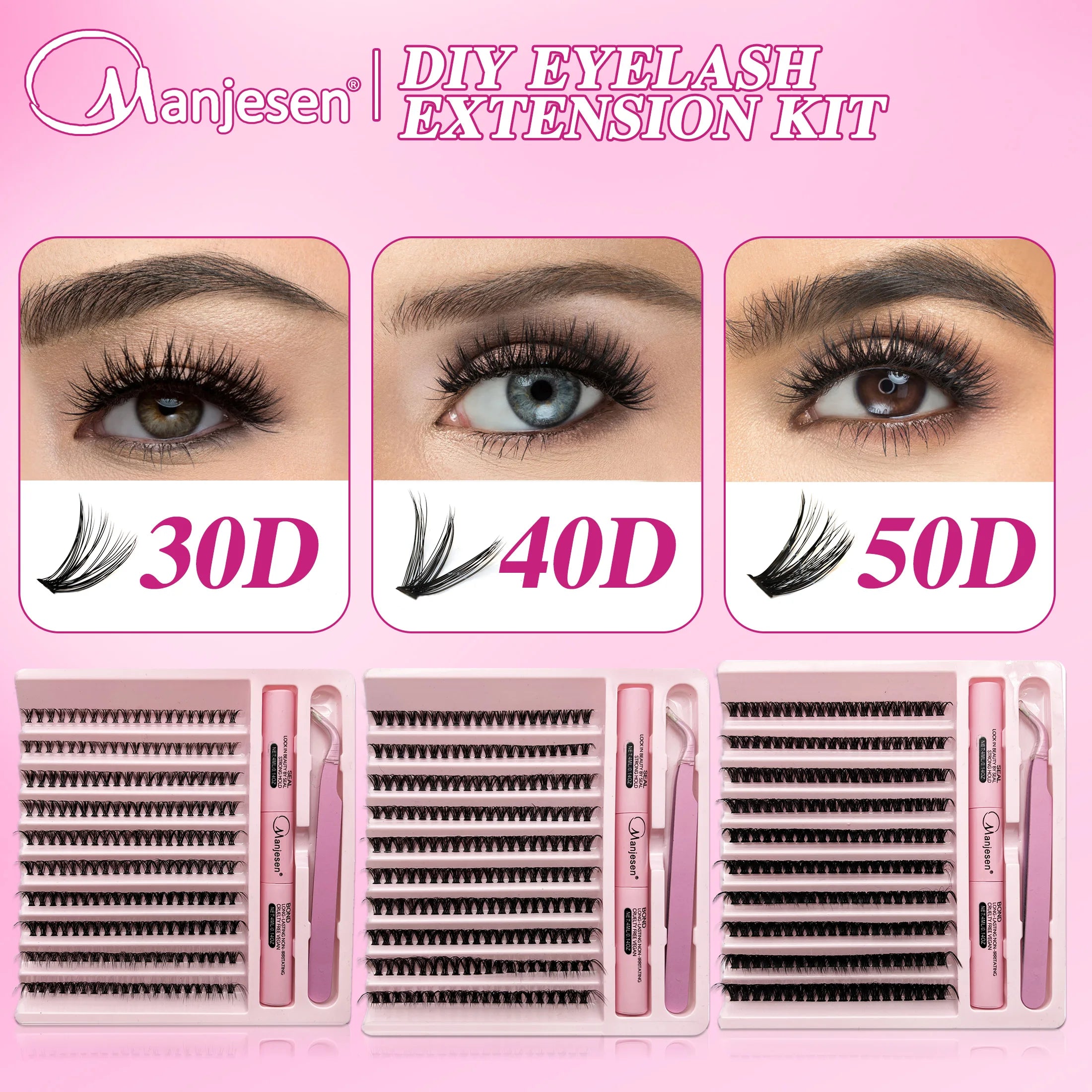 LASHVNNA Lash Clusters Kit With Waterproof Strong Hold DIY Lash Extension Kit Lash Bond And Seal And Eyelash Tweezers Makeup