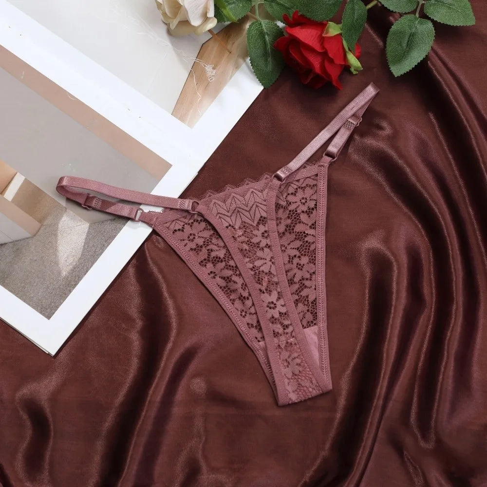 Lace Flower Low-Waist Thong – Adjustable Belt