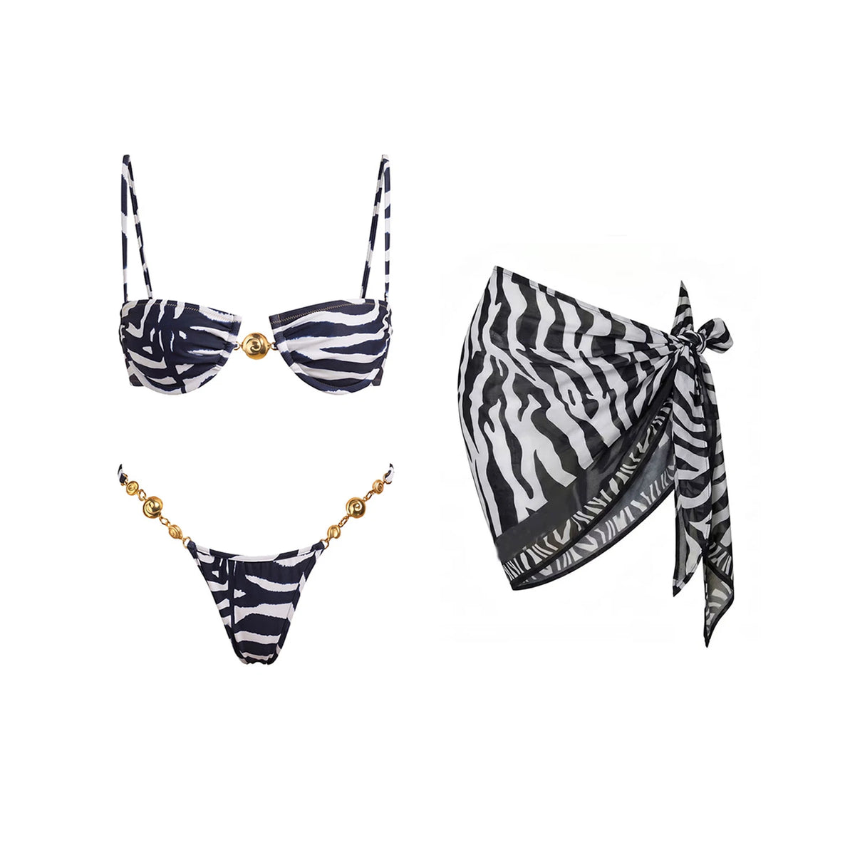 3 Piece Bikini Set mid-waist design