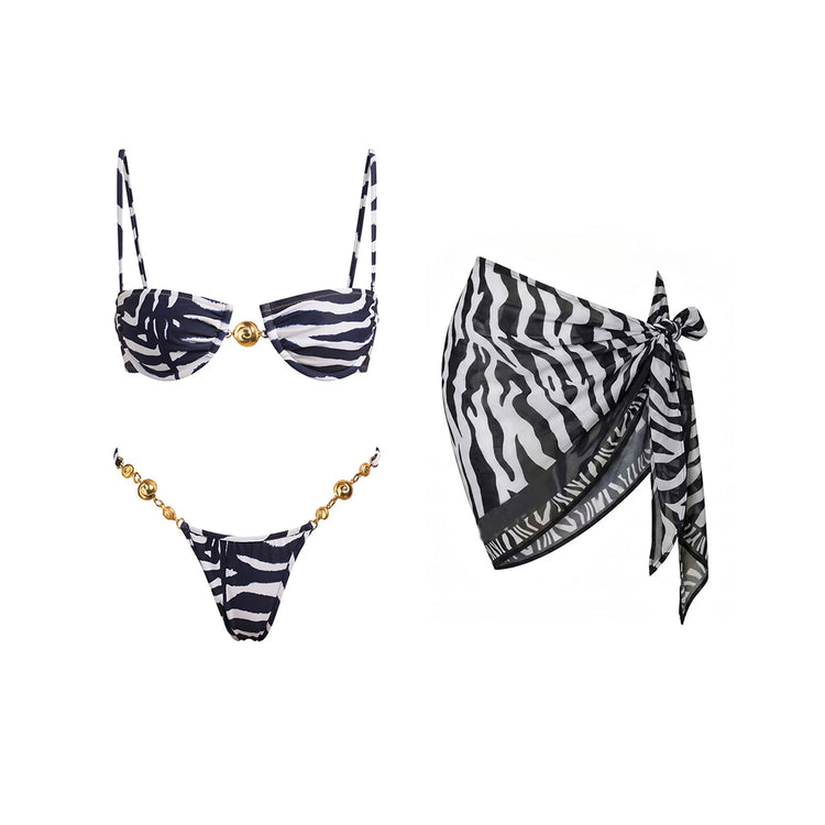 3 Piece Bikini Set mid-waist design