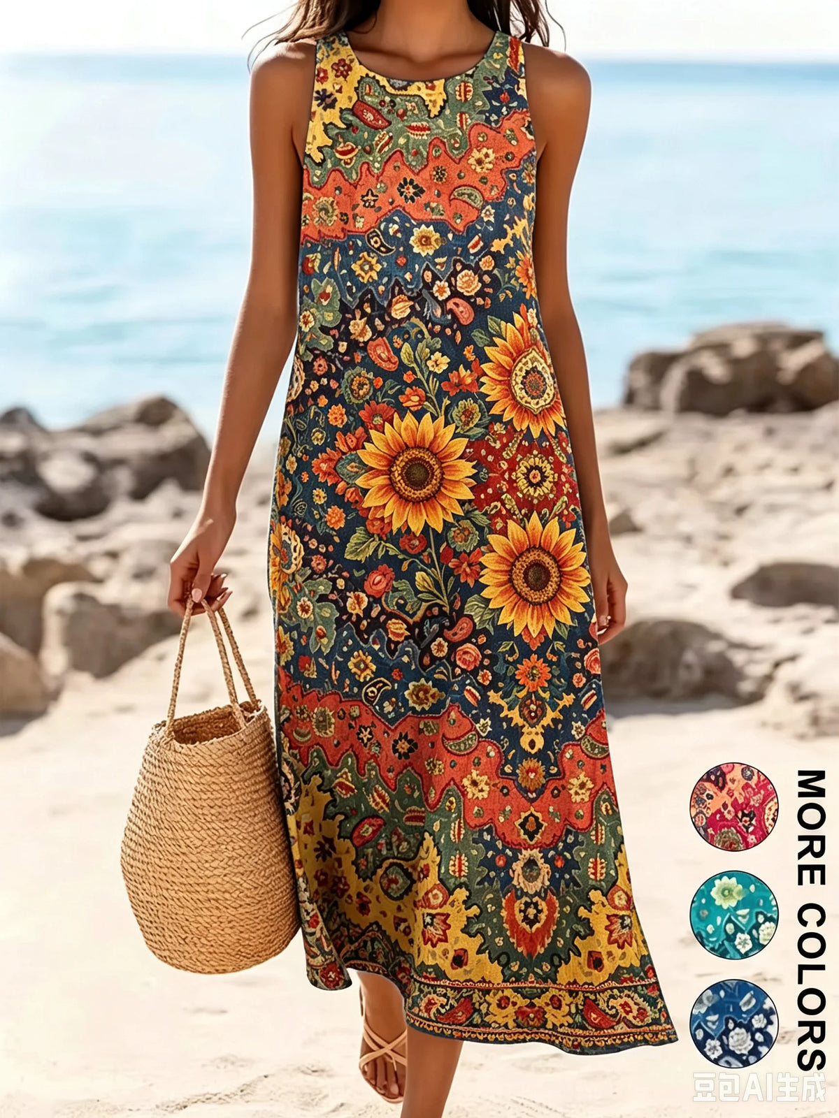 Bohemian floral sundress with pockets
