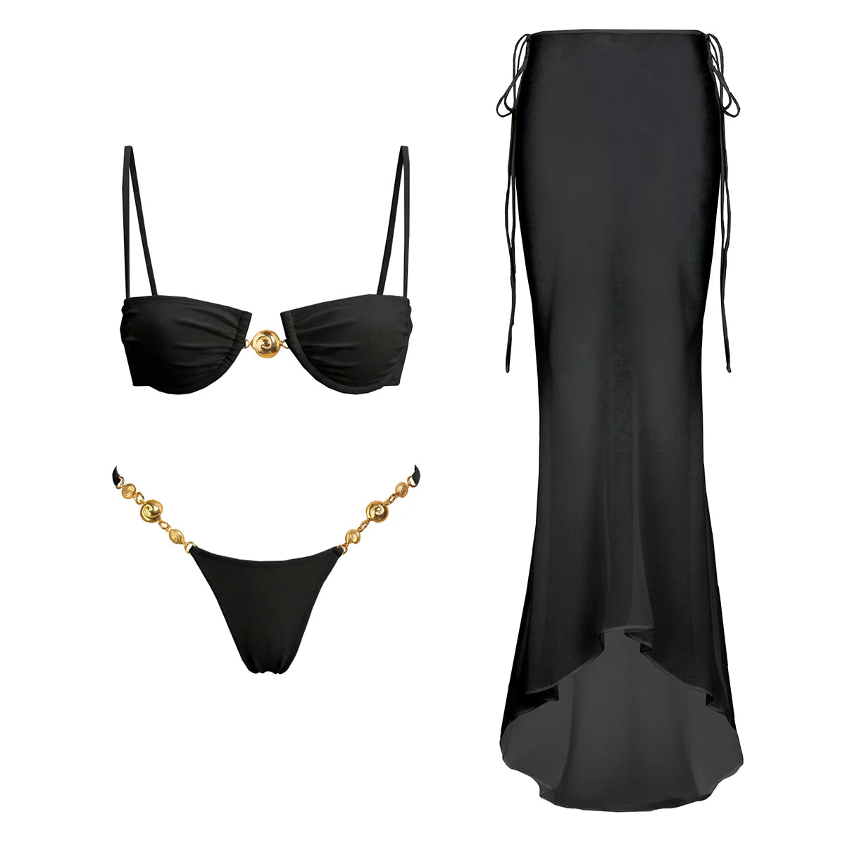 3 Piece Bikini Set mid-waist design