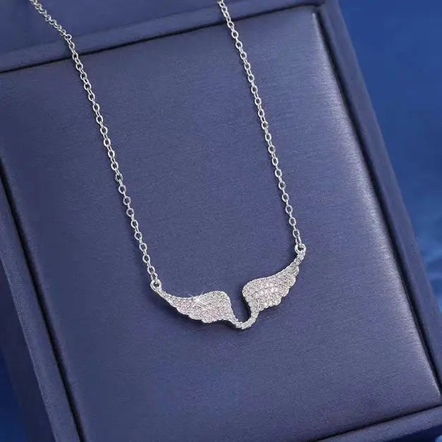 1PC Angel Wing Necklace For Women Gold Color Angle's Wings Fashion Cubic Zirconia Necklace Titanium Steel Clavicle Chain
