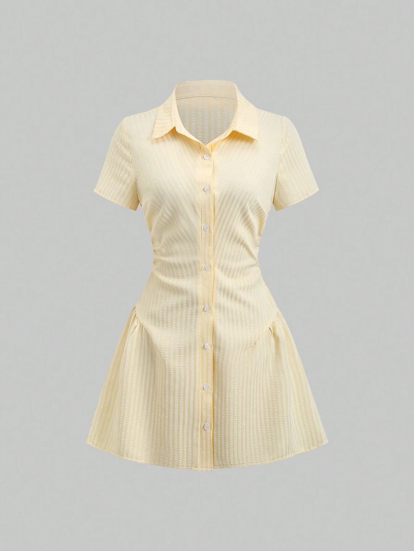 V-Neck Bubble Sleeve Pleated A-Line Mini Dress