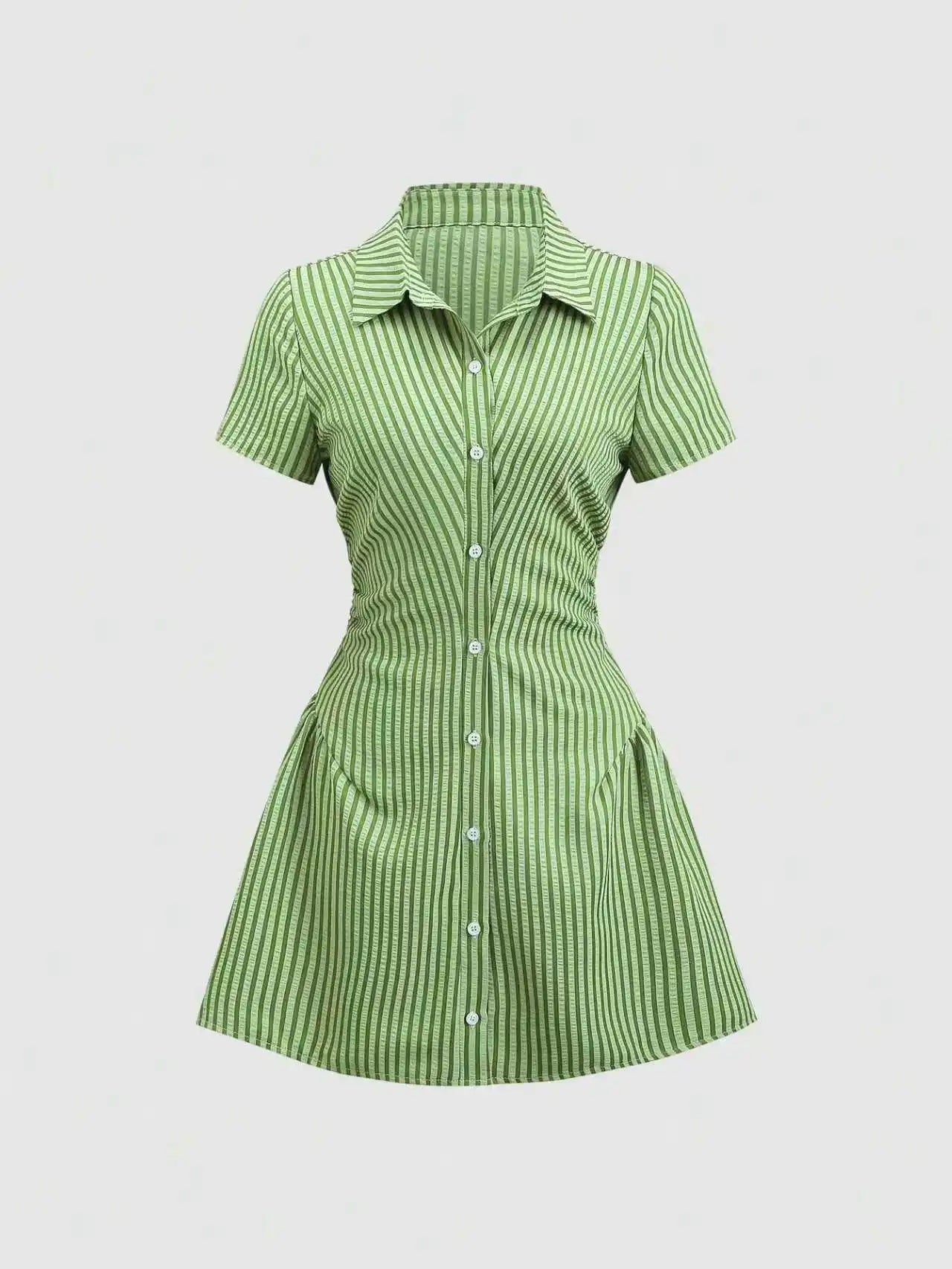 V-Neck Bubble Sleeve Pleated A-Line Mini Dress