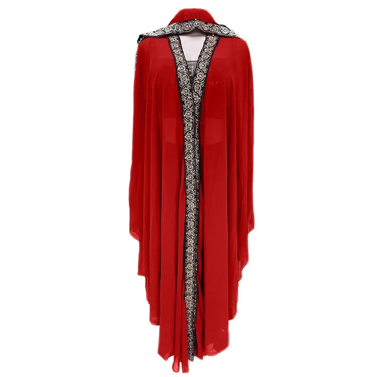 Moroccan Hooded Abaya featuring a stylish design with wide batwing sleeves and a flowing maxi silhouette.