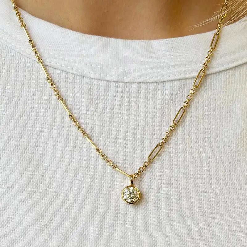 Women's Geometric White Zircon Pendant Bead Chain Necklace Gold Color Plated Stainless Steel Simple Daily Jewelry Gift