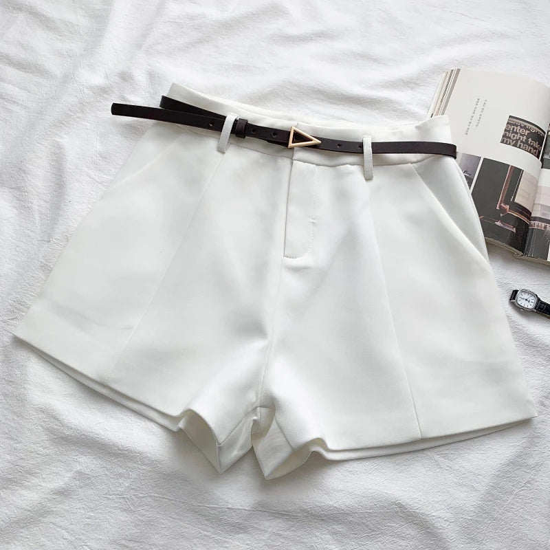 High-Waist Belted A-Line Shorts – Office Chic