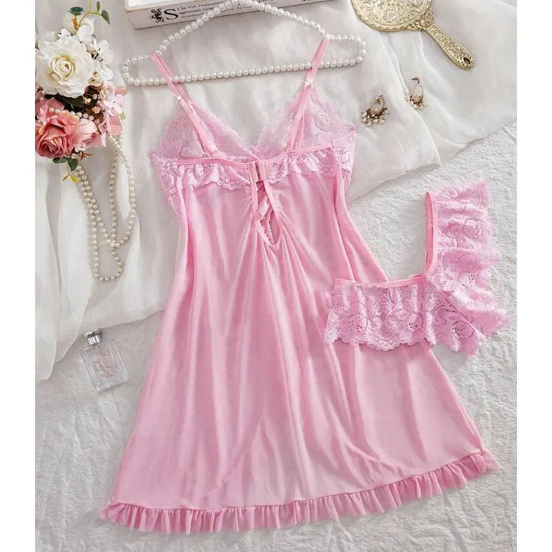 Pink Halter Nightdress & Panty Sleepwear Set