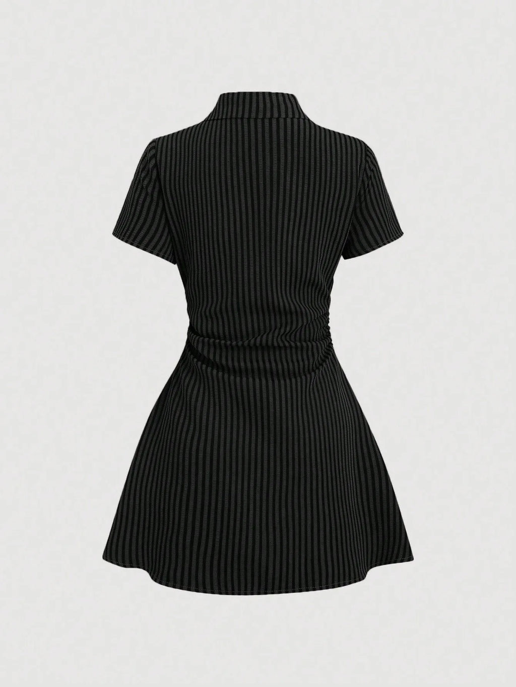 V-Neck Bubble Sleeve Pleated A-Line Mini Dress
