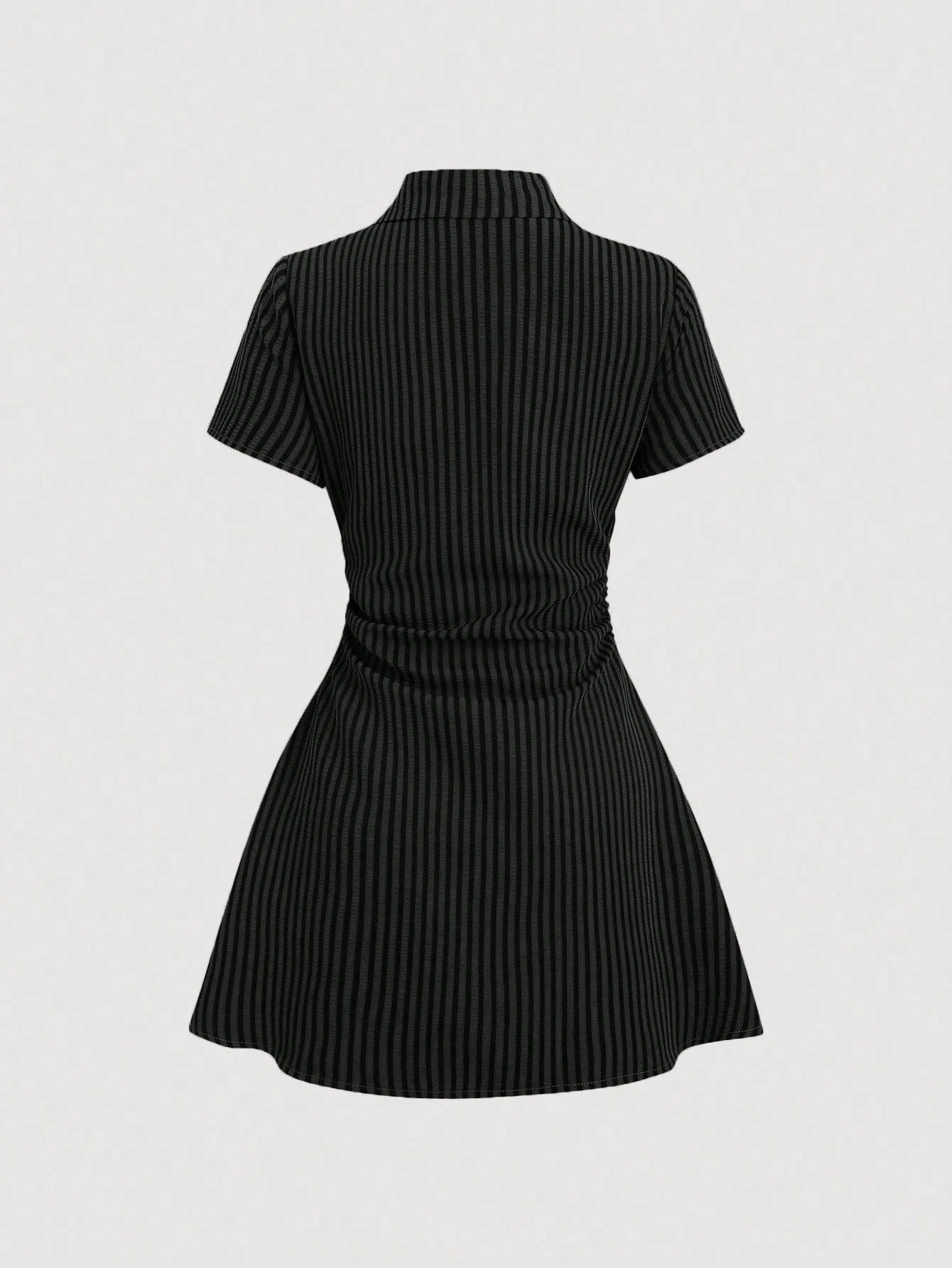 V-Neck Bubble Sleeve Pleated A-Line Mini Dress