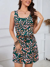 Leaf Print Sleeveless Dress printed design
