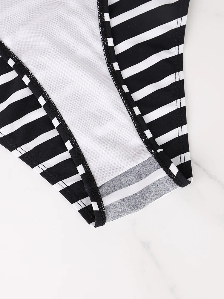 Two Piece Set Triangle Bandage Female Beachwear Summer Sexy Black And White Striped Bikini Swimsuit Beach Women's Style Bikini