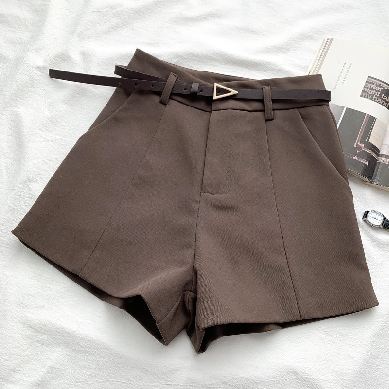 High-Waist Belted A-Line Shorts – Office Chic