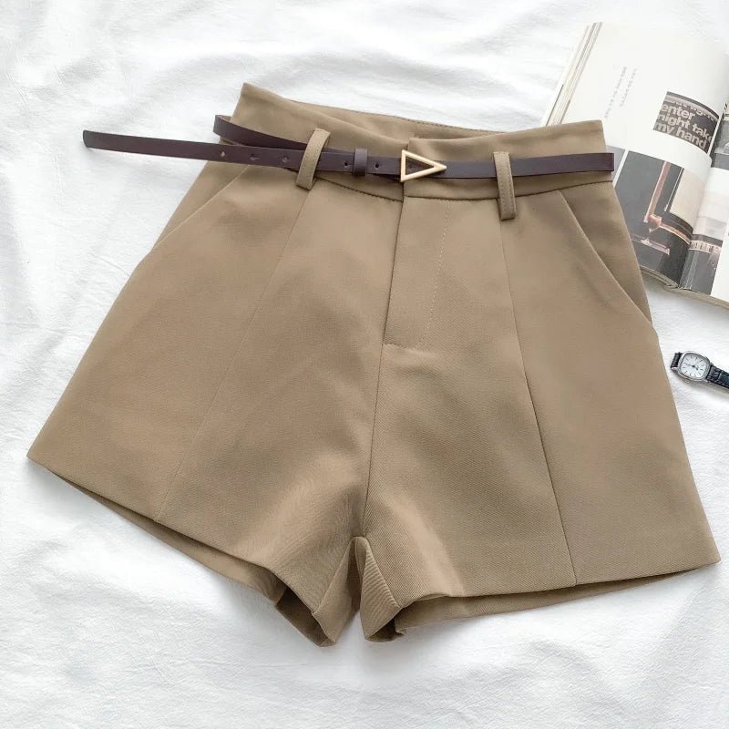 High-Waist Belted A-Line Shorts – Office Chic