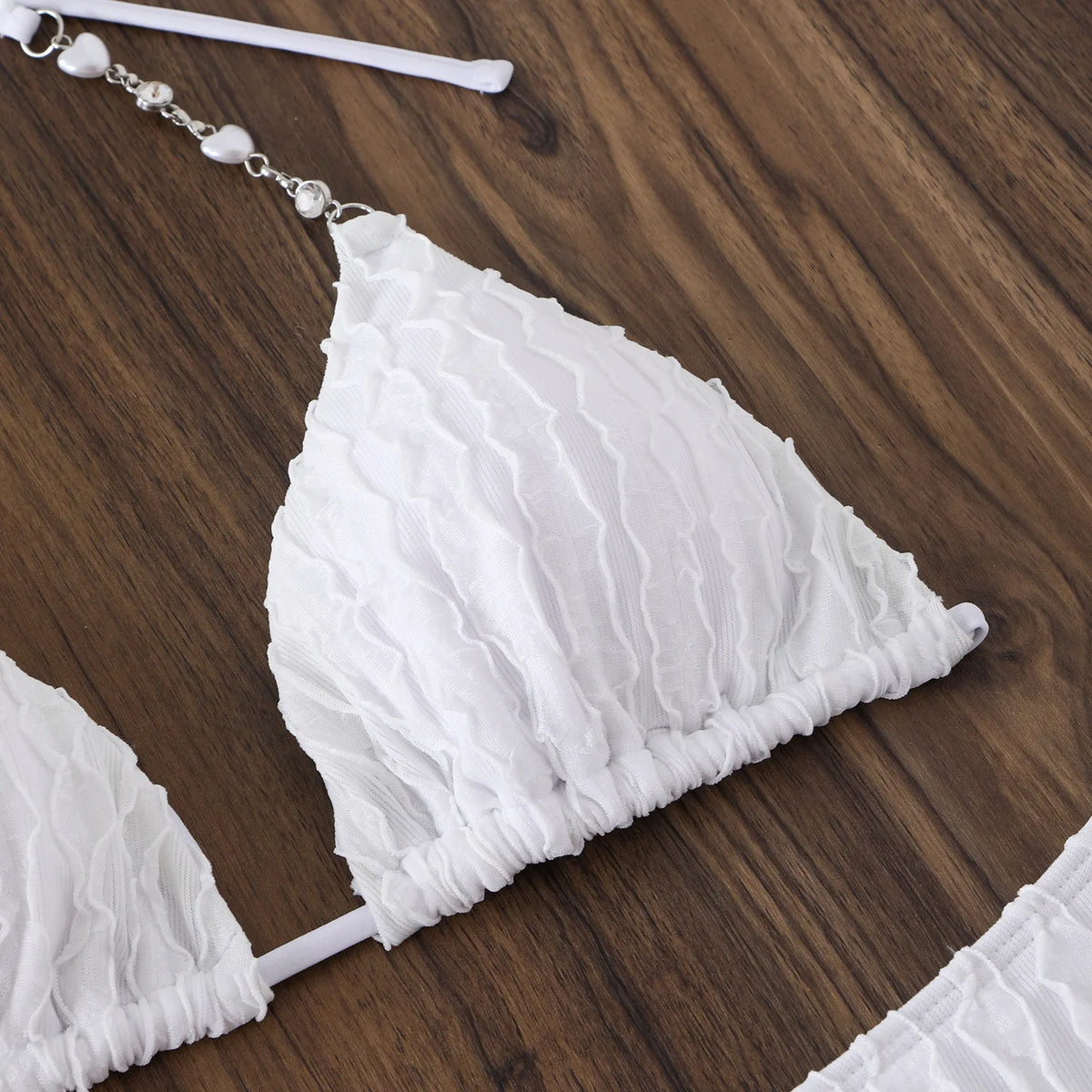 White 3 Piece Bikini Set mesh cover-up